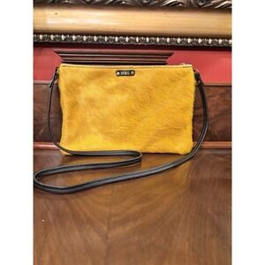 Wild Goose Cowhide Hair-On Hide Sunflower Crossbody Clutch Purse Yellow Boho